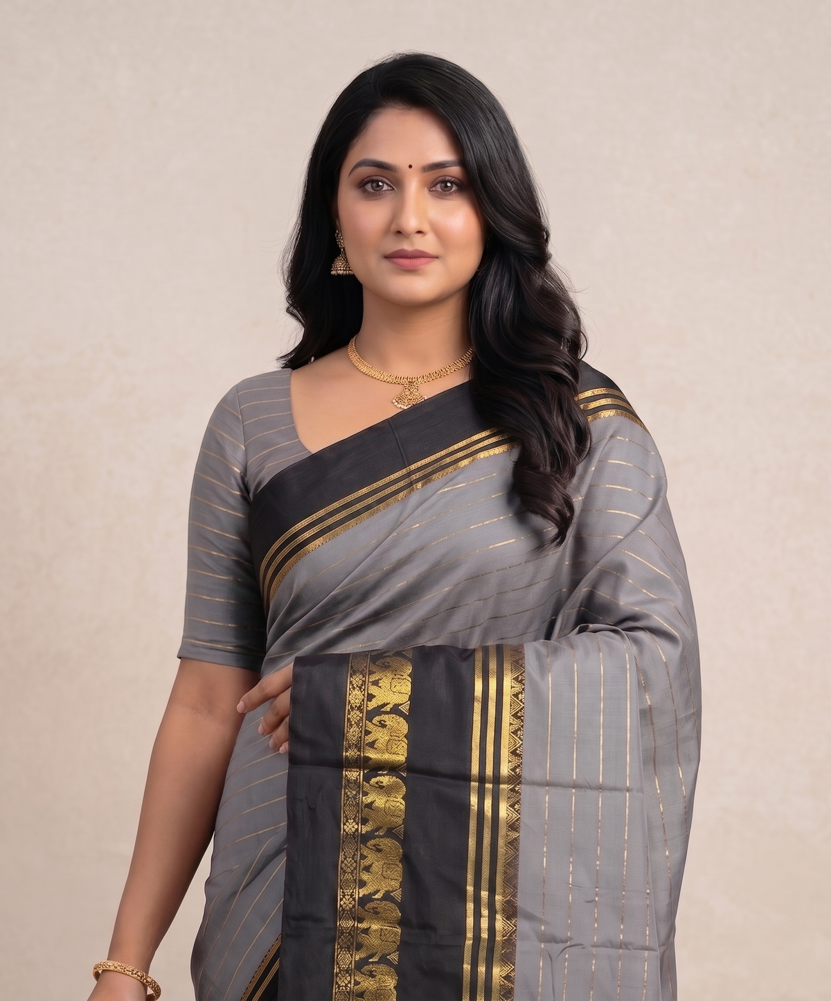 Hathi Raja Elephant inspired Design , Gold Zari Woven Elephant On Border