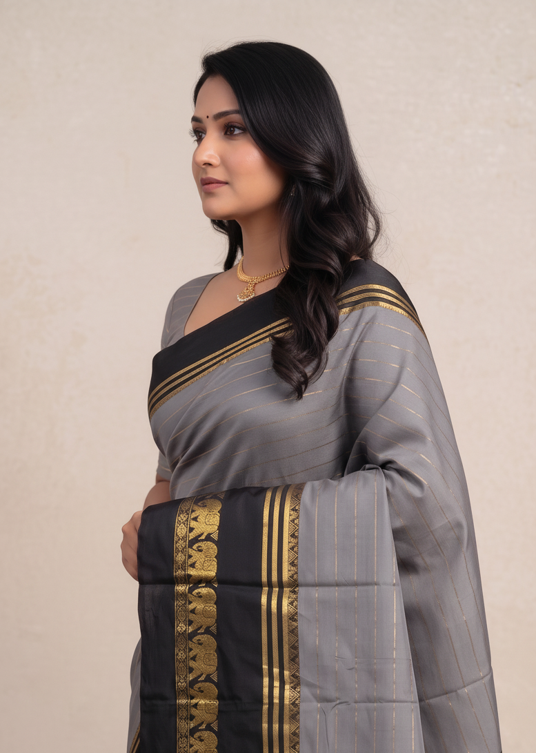 Hathi Raja Elephant inspired Design , Gold Zari Woven Elephant On Border