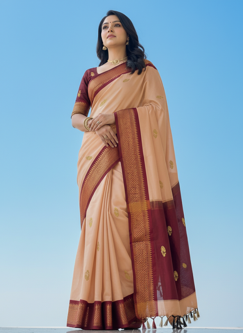 Reenat's Premium Zari Woven Paithani Saree With Contrast Blouse